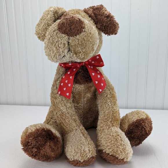 Lucky Toys Brown Spotted Puppy Dog Plush 16" Stuffed Animal Red Heart Ribbon - Picture 2 of 9